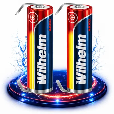 Produktbild von 2 x Lithium Ionen Akku Wilhelm 3,7 V LÖTFAHNE U Form 800 mAh Typ 14500 Li Ion AA