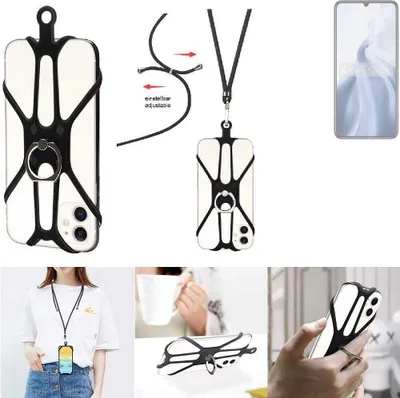 Produktbild von K-S-Trade 3in1 Handykette Handyband Handykordel Halsband Smartphone-Ring Handy-Ring kompatibel mit Oukitel C51 Fingerhalterung Handyring Tischständer