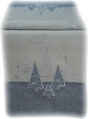 Produktbild von Tischwäsche Tischläufer Stickerei Tannenbäume Winter Weihnachten Deko 40 x 90 cm - grau