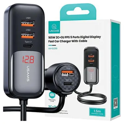 Obrázok produktu pre Usams Ład. Sam. C40 3Xusb+2Xusb-C 165W Pd+Qc Fast Charge Czarny/Black Cc213Cc01 (Us-Cc213)