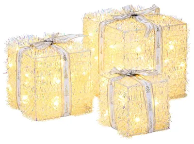 Imagen del producto de vidaXL Caja de regalo navideña iluminada, 3 unidades, 64 LEDs, luz blanca cálida