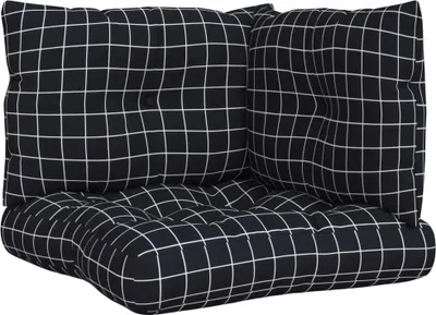 Produktbild von vidaXL Palettenkissen 3 Stk. Schwarz Karomuster Oxford-Gewebe