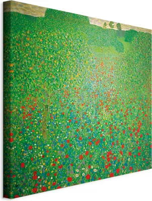 Produktbild von Italienischer Leinwand Leinwandbild - Poppy Field (Gustav Klimt) 80x80 cm Reproduktionen l-F-15002-b-a