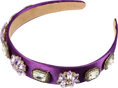 Produktbild von Bling Vintage Blumen Strass Satin Breitkante Stirnband für Frauen Lila