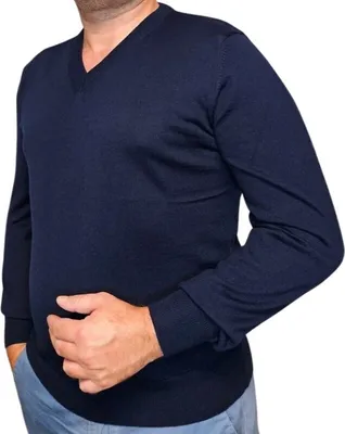 Produktbild von V-Ausschnitt aus 100 % Merinowolle. Farbe JEANS – XXL