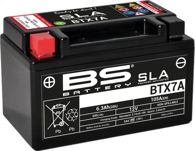 A black BS Battery SLA BTX7A battery shown from a diagonal angle.