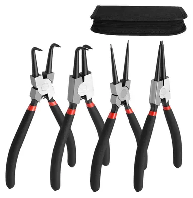 Obrázek produktu pro Sada kleští Sprengringzangen, 4 kusy, 180 mm, uhlíková ocel, s pouzdrem, rovné a zahnuté, pro vnitřní a vnější použití