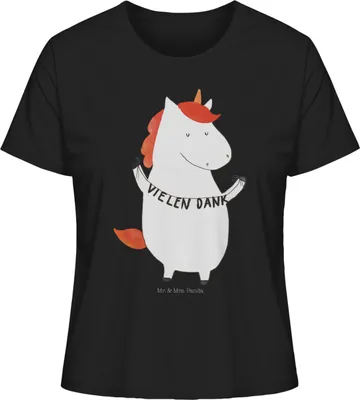 Produktbild von Mr. & Mrs. Panda Oberteil Damen Einhorn Dankeschön Größe S - Schwarz - Geschenk, T-Shirt, Unicorn, Einhörner, Danke, Danksagung, Vielen Dank, shirt, Kurzarmshirt