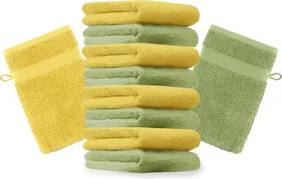 Produktbild von Betz 10 Stück Waschhandschuhe 16x21 cm PREMIUM 100% Baumwolle  Farbe: apfelgrün und gelb
