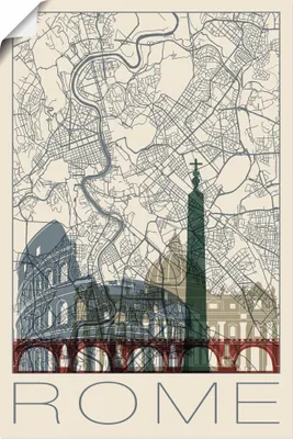 Produktbild von ARTland Poster Retro Karte Rom Italien und Skyline Größe: 60x90 cm