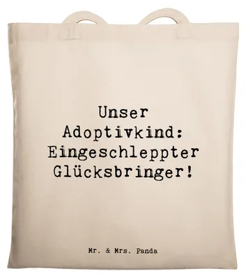 Produktbild von Mr. & Mrs. Panda Tote Bag Spruch Adoptivkind Glücksbringer - Transparent - Geschenk, Shopping Tasche, Beutel, Lächeln, totebag, Adoption, Familienbande, Jutebeutel, Liebe