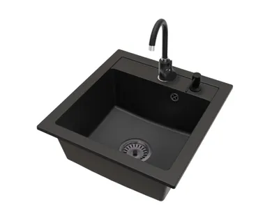 Produktbild von Küchenspüle Granitspüle 1 Becken Schwarz mit schwarzem Siphon
