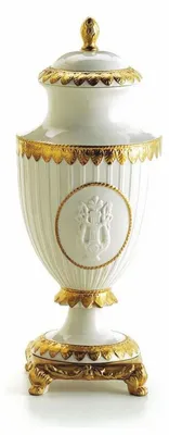 Produktbild von Casa Padrino Luxus Barock Porzellan Vase mit Deckel Weiß / Gold H. 32 cm - Italy