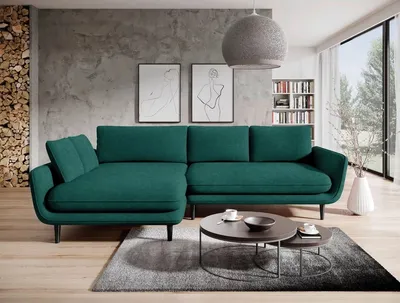 Produktbild von DOMO-HOME Ecksofa mit Schlaffunktion SOLANO – Elegantes Skandinavisches Ecksofa 260x167cm| Bettkasten und Holzbeinen für Komfort und Stil | Hochwertigen Materialien | Farbe dunkelgrün | Links