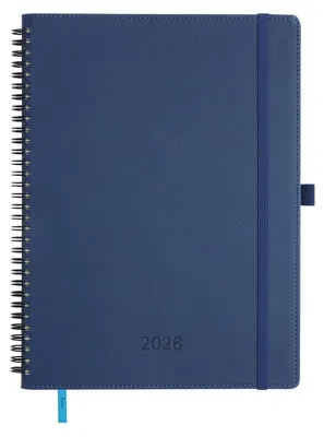 Immagine prodotto di Calendario 2026, formato A4, agenda a spirale, 29x21,7 cm, pianificatore settimanale, quaderno, copertina morbida in  blu navy, carta da 100 GSM