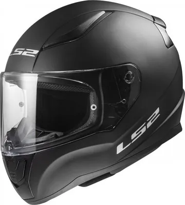 A black motorcycle helmet with a clear visor.
