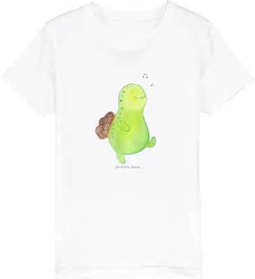 Produktbild von Mr. & Mrs. Panda Kleinkinder T-Shirt Schildkröte Pfeifen 5-6 Jahre (110/116) - Weiß - Geschenk, Depression, Teenager, Spazieren, Kinder Baumwollshirt, Öko, Kurzarm