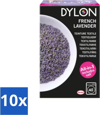 Produktbild von Dylon – Textilfarbe – Französischer Lavendel – All-in-One – Inkl. Salz – 350 g - Vorteilspack - 10 Stücke