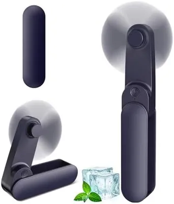 Produktbild von Handventilator Mini, 3 Stufen und 9 Stunden USB Ventilator mit Akku Aufladbar, Leise und Leistungsstark, Faltbarer Tischventilator, Tragbarer Ventilator für Reisen, Büro, Zuhause, Outdoor, Geschenke