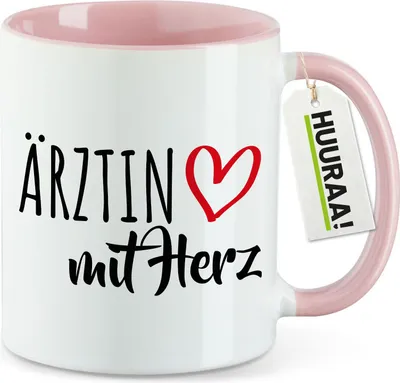 Produktbild von Huuraa Kaffeetasse Ärztin mit Herz 330ml Rosa Keramik Kaffeebecher Geschenkidee