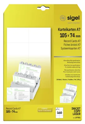 Produktbild von SIGEL LP701 PC-Karteikarten, DIN A7 (74x105 mm), weiß, 160 Karten