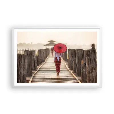 Produktbild von Gerahmtes Poster - Weißer Rahmen - Birma Regenschirm Brücke - 91,5x61 cm - Wand Bild - Wanddeko - Wandbilder - Kunstposter - Wandposter - Bilderrahmen - Bilder - Kunstdruck - Wandbild P2WAA91x61-4261