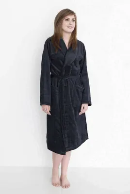 Produktbild von ETÉREA® Bademantel Damen & Herren flauschig aus 100% Baumwolle Velours Uni - Sauna Bademantel Damen & Herren - Bathrobe Women - Saunamantel Uni flauschig weich & trocknet schnell - Schwarz Größe L