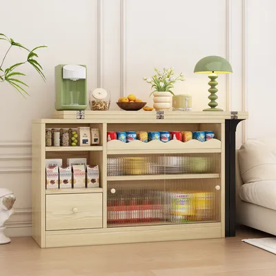 Immagine prodotto di Abrihome Tavolo da pranzo pieghevole e girevole a 360° con spazio di archiviazione e armadietto, tavolo da pranzo allungabile, naturale