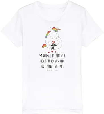 Produktbild von Mr. & Mrs. Panda Kleinkinder T-Shirt Einhorn Traurig 3-4 Jahre (98/104) - Weiß - Geschenk, Einhörner, Mädchen, Kinder Baumwoll, Teenager, Liebe, Glitzer, Grußkarte, Blume