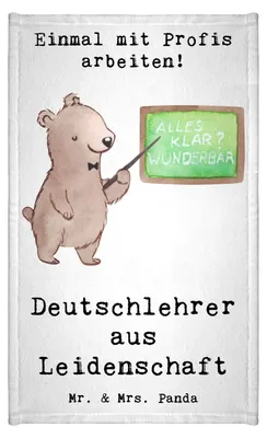 Produktbild von Mr. & Mrs. Panda Handtuch Deutschlehrer Leidenschaft - Weiß - Geschenk, Deutschunterricht, Frotteetuch, Grundschule, Lustig, Gästetuch, Spruch, Klein, Witzig, Design