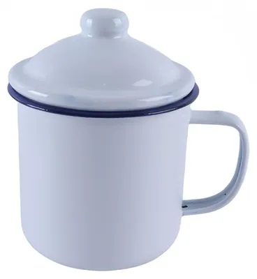 Obrázek produktu pro Smaltovaný hrnek na kemping s víkem - vintage bílá barva - 500 ml