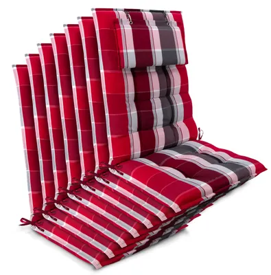 Productafbeelding van Beautissu 7-delige set zonnekussens voor hoge rugleuningen, afmetingen 120x50x8 cm, rood gestreept