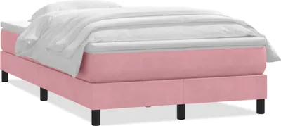 Imagen del producto de Cama con somier y colchón rosa de vidaXL, 120x220 cm, tapizada en terciopelo