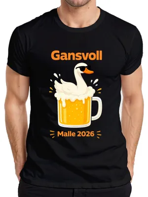 Zdjęcie produktu dla Koszulka męska "Gansvoll Malle 2026 Bier Gans Party Urlaub Ballermann Saufen JGA", czarna, rozmiar S