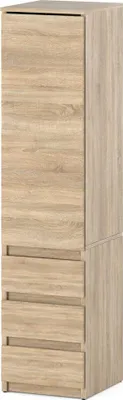 Zdjęcie produktu dla Szafa Drewniana Garderoba Do Sypialni 3 Szuflady Wąska 40Cm Dąb Sonoma