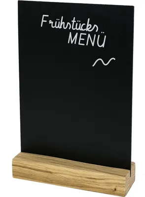 Produktbild von HMF 46452 Tischaufsteller Kreidetafel mit Holzfuß, DIN A5 Hochformat, Schwarz
