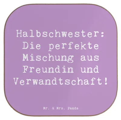 Produktbild von Mr. & Mrs. Panda Untersetzer für Gläser Spruch Halbschwester Glück - Lavendeltraum - Geschenk, Geschwisterbeziehung, Familie, Dankeschön, Bindung, Holzuntersetzer