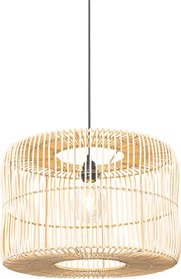 Produktbild von QAZQA - Orientalisch Orientalische Hängelampe I Pendellampe I Pendelleuchte schwarz mit Rattanschirm - Maud I Wohnzimmer I Schlafzimmer - Rund - LED geeignet E27