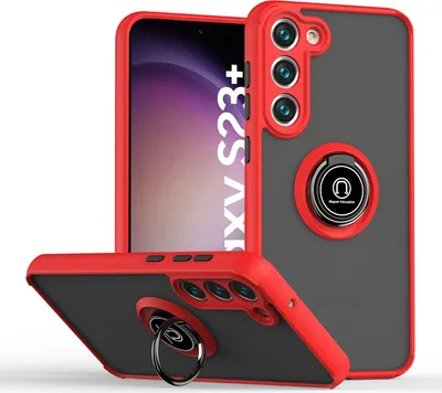 Produktbild von Samsung S23+ Hülle, Ring Halter Ständer Matte Transluzent TPU Rahmen Stoßfest Schutzhülle für Samsung Galaxy S23+ Rot