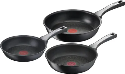 Produktbild von 3-teiliges Pfannenset mit kratzfester Antihaftbeschichtung, Aluminium, Thermosignal, PFOA-frei, geeignet für Herdarten, Induktionsherde