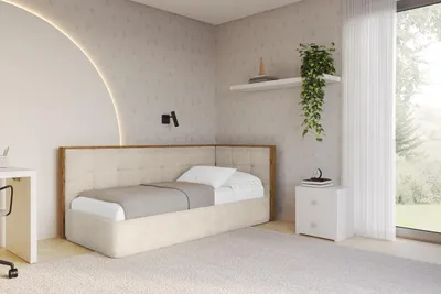 Produktbild von ALTDECOR Jugendbett mit Bettkasten SOVY - 80x200 - Beige - Monolith 04 - Bett mit Matratze - Links angeordnet - Einzelbett mit Stauraum - Polsterbett Kinderbett