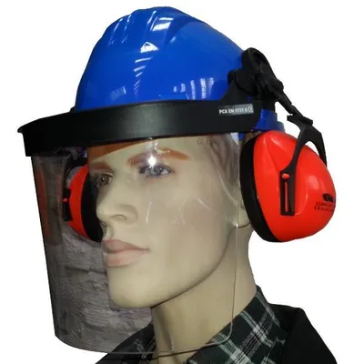Produktbild von Bauhelm mit Gesichts- und Gehörschutz in versch. Farben blau