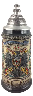 Bierkrug mit Zinndeckel, 0,5 L, Adler, Seidel, klassisch