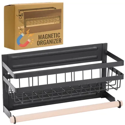 Imagen del producto de Estante magnético para especias RICOO, con soporte para rollos de cocina, sin necesidad de taladrar, modelo KR005. Estante para especias