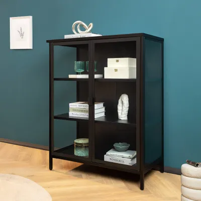 Produktbild von riess-ambiente Industrial Vitrine DURA STEEL 105cm transparent Glas schwarz Metall Anrichte Schrank Kommode