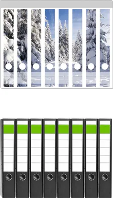 Produktbild von Wallario 8 Stück schmale Ordner inkl. Klebeetiketten mit Motive Wanderweg im Schnee -  Set mit Rückenschildern / Ordnerrücken Stickern