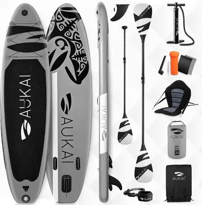 Produktbild von Aukai® Stand Up Paddle Board 320cm "Ocean" 2v1 s kajak sedadlom SUP Surfboard nafukovací + pádlo Surfboard Paddleboard - šedý