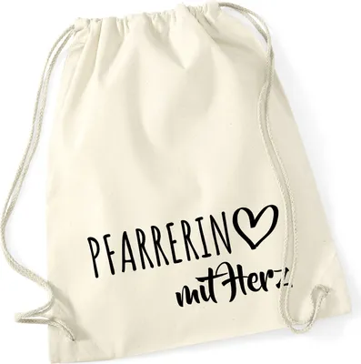 Produktbild von Huuraa Turnbeutel Pfarrerin mit Herz 12 Liter Natural Baumwolle Rucksack Geschenkidee