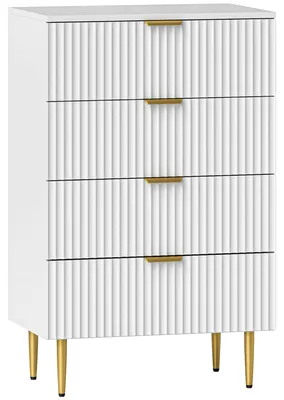 Immagine prodotto di HOMCOM Cassettiera 4 Cassetti Moderna con Maniglie Dorate, 60x40x96 cm, Bianco