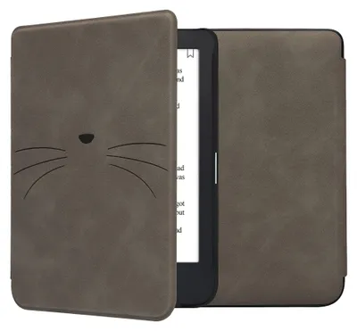 Produktbild von kwmobile Schutzhülle für Kobo Clara 2E / Tolino Shine 4 Hülle - eReader Case aus Kunstleder mit Auto Sleep Funktion - Katze Miau mit Grau